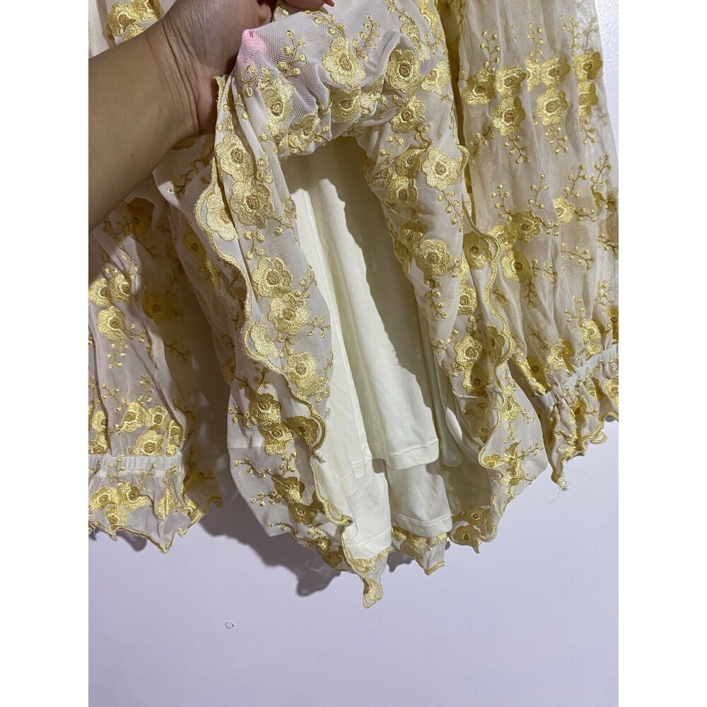 Cottagecore Top 2X Gold Floral Embroidered Peasant Sheer Mesh Skye's The Limit‎ - Picture 6 of 11
